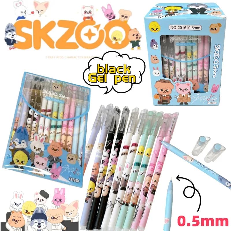 SKZOO Wolf Chan Dwaekki Bbokari - Penna Gel Nera a Cartone Animato, Carina, per Studenti, Scrittura Fluida 0.5mm, Senza Inceppamenti, Regalo