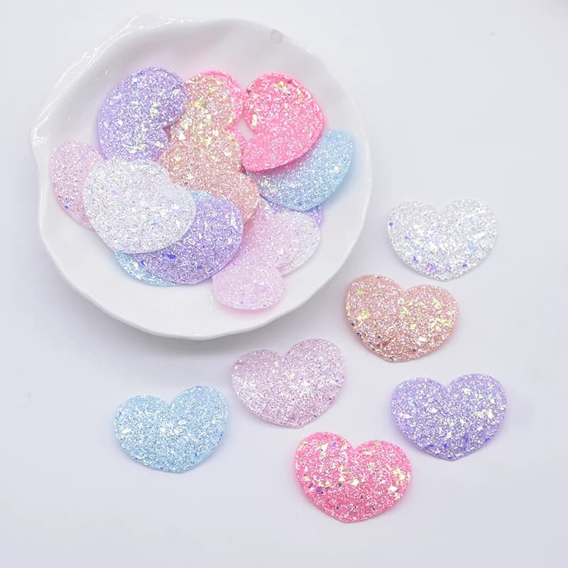 100Pcs 2.5*2cm/0.98inch*0.79inch Glitter Leather Heart Applique for DIY Headwear Hair Clips Decor Clothes Hat Sewing Patches