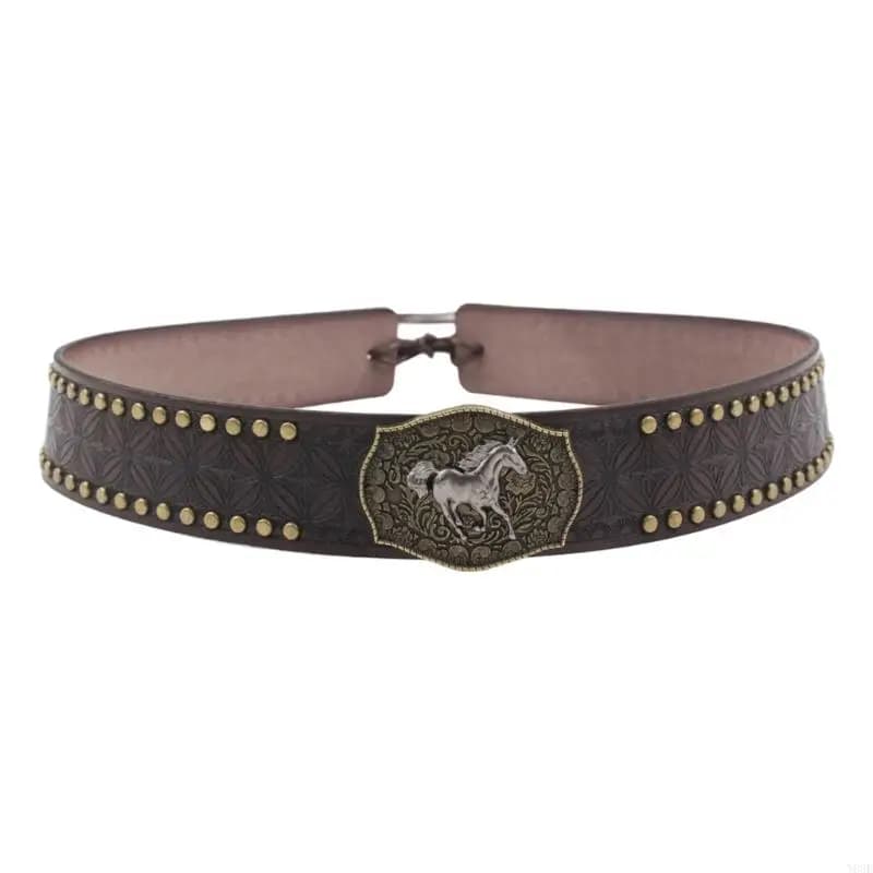 Fascia per cappello in pelle PU in stile occidentale con decori tempestati rivetti per cappello da cowboy e berretto Fedora