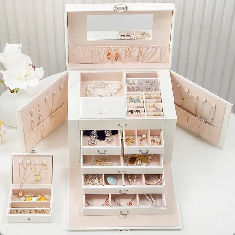 Light Luxury Cortex Material Jewelry Storage Box Large Capacity High-Level Multi-Layer Ring Necklace Earrings Holiday Gift