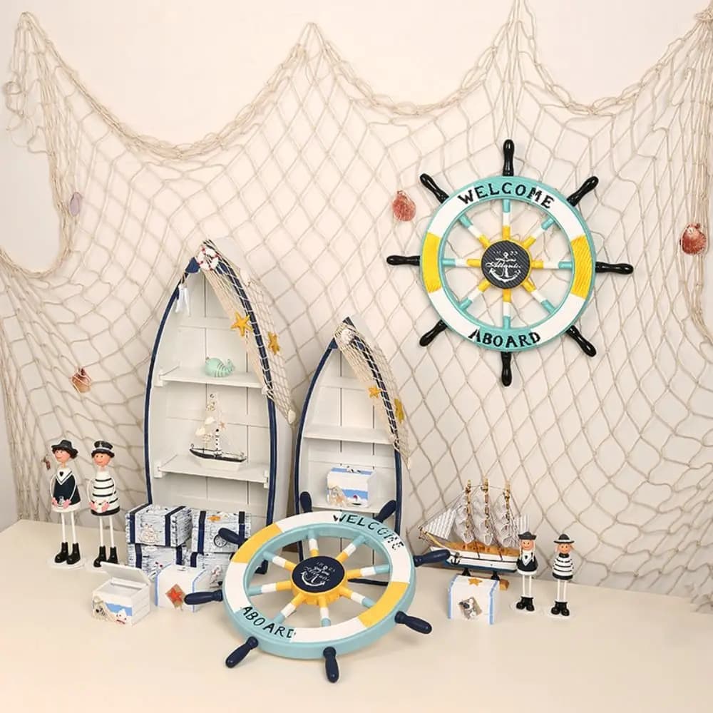 Rete da Pesca Decorativa da Parete con Conchiglie, Espositore Multimisura per Foto, Decorazione Murale Stile Costiero Bohemien a Tema Spiaggia