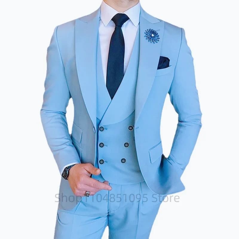 Smoking da sposo slim fit in 3 pezzi da uomo solido con risvolto a punta, abito con un bottone per giacca casual intelligente da lavoro, pantaloni, abbigliamento da uomo