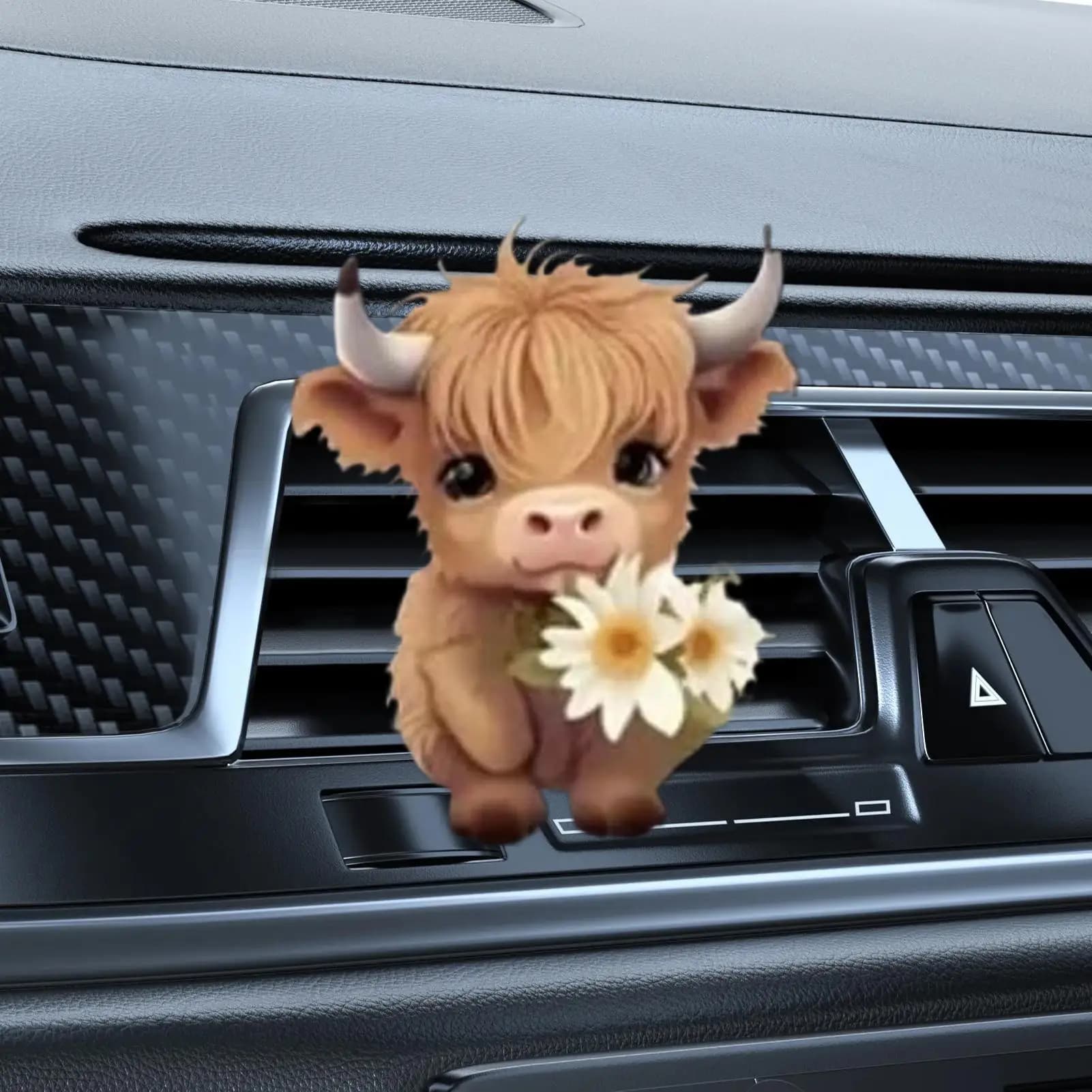 Clip di sfiato per deodorante per auto Diffusore per aromaterapia per auto Clip di sfiato 2D Simpatico eliminatore di odori a forma di mucca delle Highland per il settore automobilistico