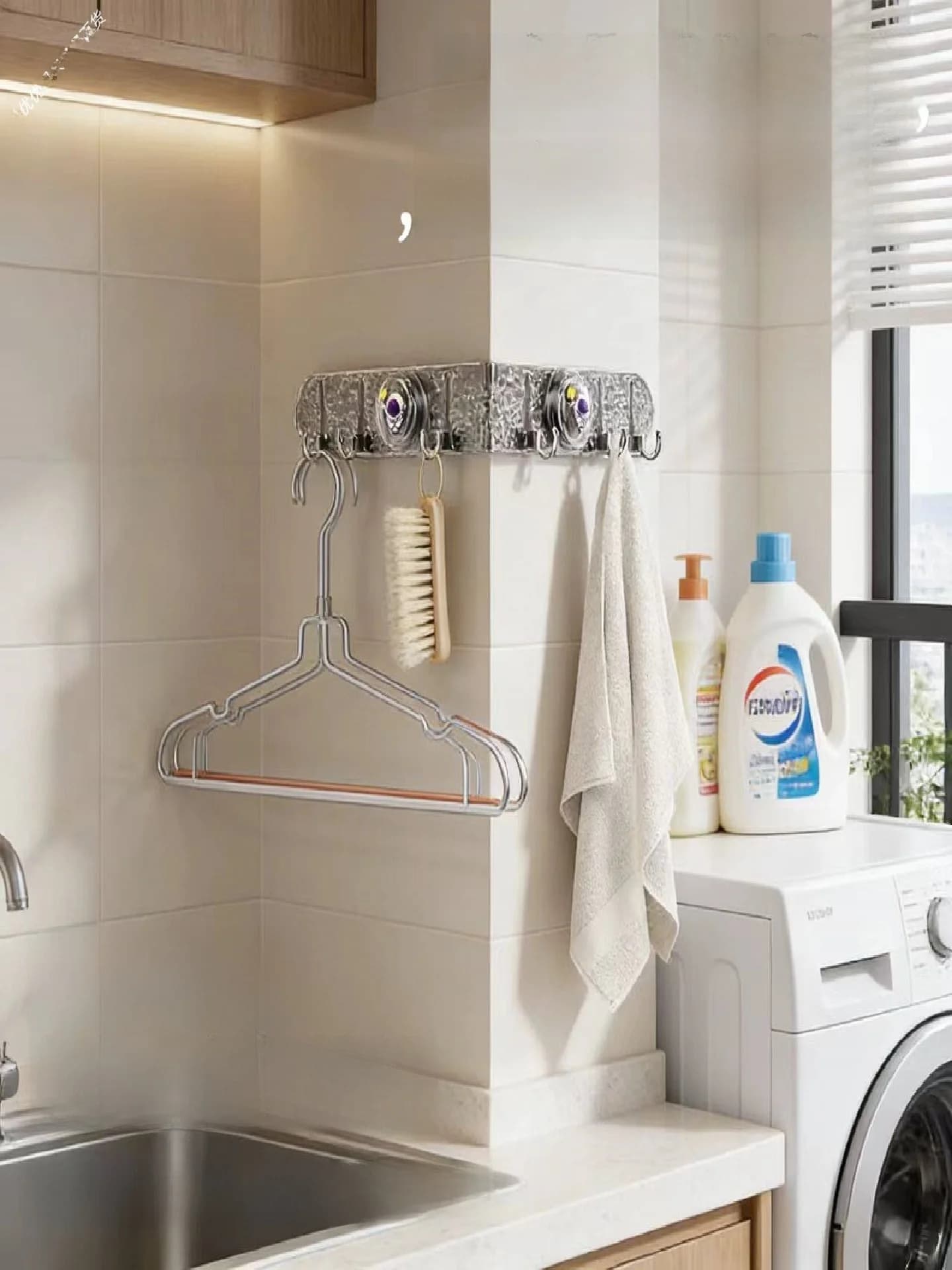 Ganci ad Angolo con Ventosa Nascosta per Bagno e Cucina, Multiuso, Impilabili, Senza Foratura, Organizzatore in Plastica