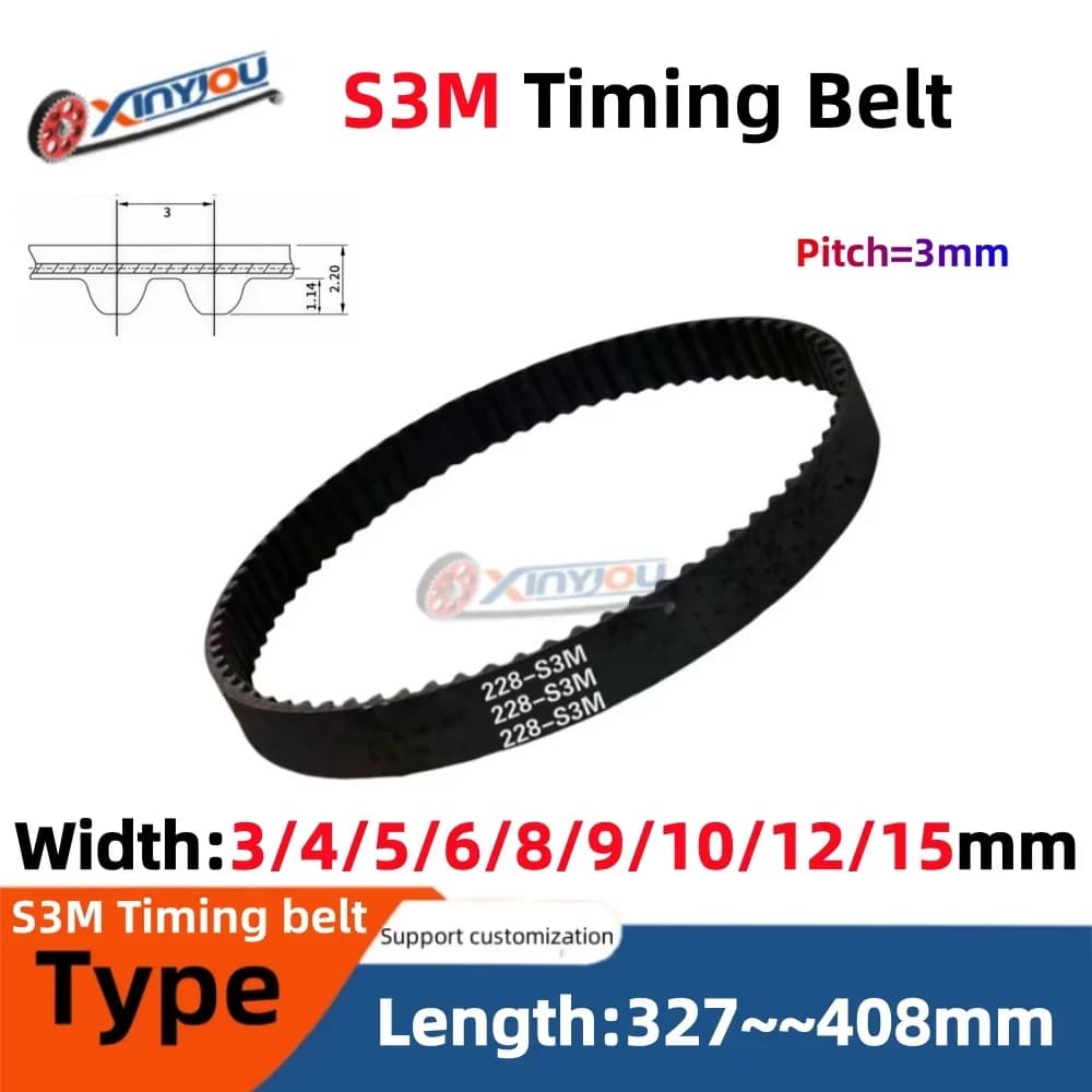 Cinghia Sincrona in Gomma S3M a Circuito Chiuso, Larghezza 3/4/5/6~15mm, Lunghezza 327-408mm, Cinghia di Trasmissione ad Alta Precisione per Stampante 3D, CNC, Laser