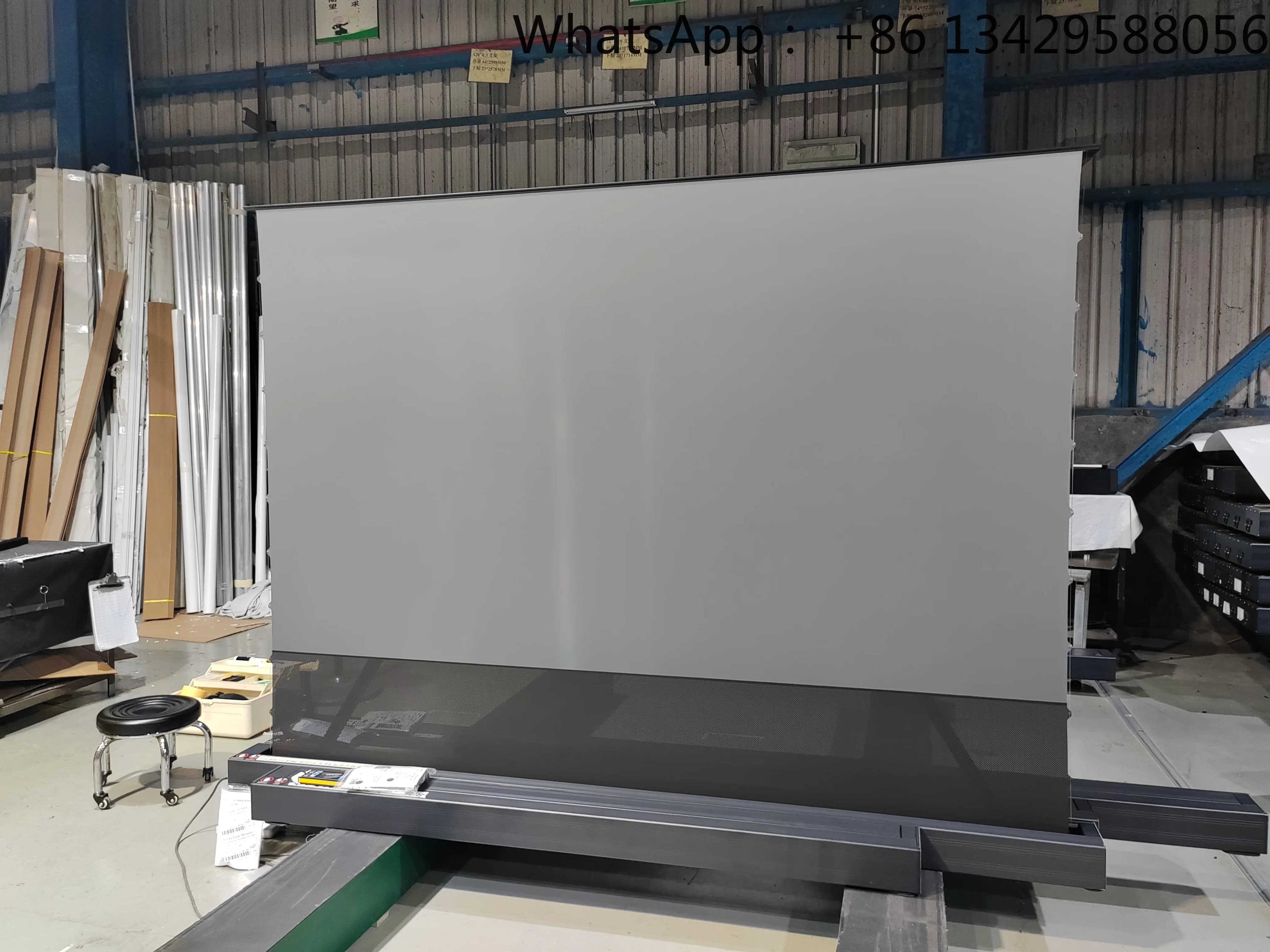 100 Inch PET Motorized Floor Rising ALR Projection Screen Ambient Light Rejecting for Ultra Short Throw Laser Projector Portable