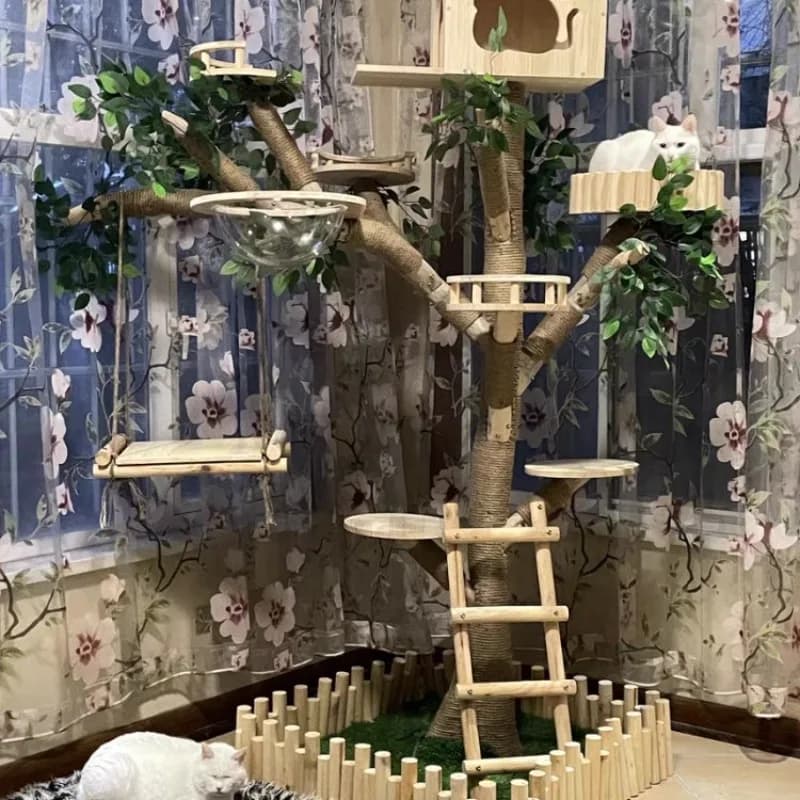 Telaio da arrampicata per gatti, resistente all'usura, non appiccicoso, vero tronco d'albero, struttura per gatti in legno massello, grande albero per gatti, piattaforma per saltare per animali domestici integrata