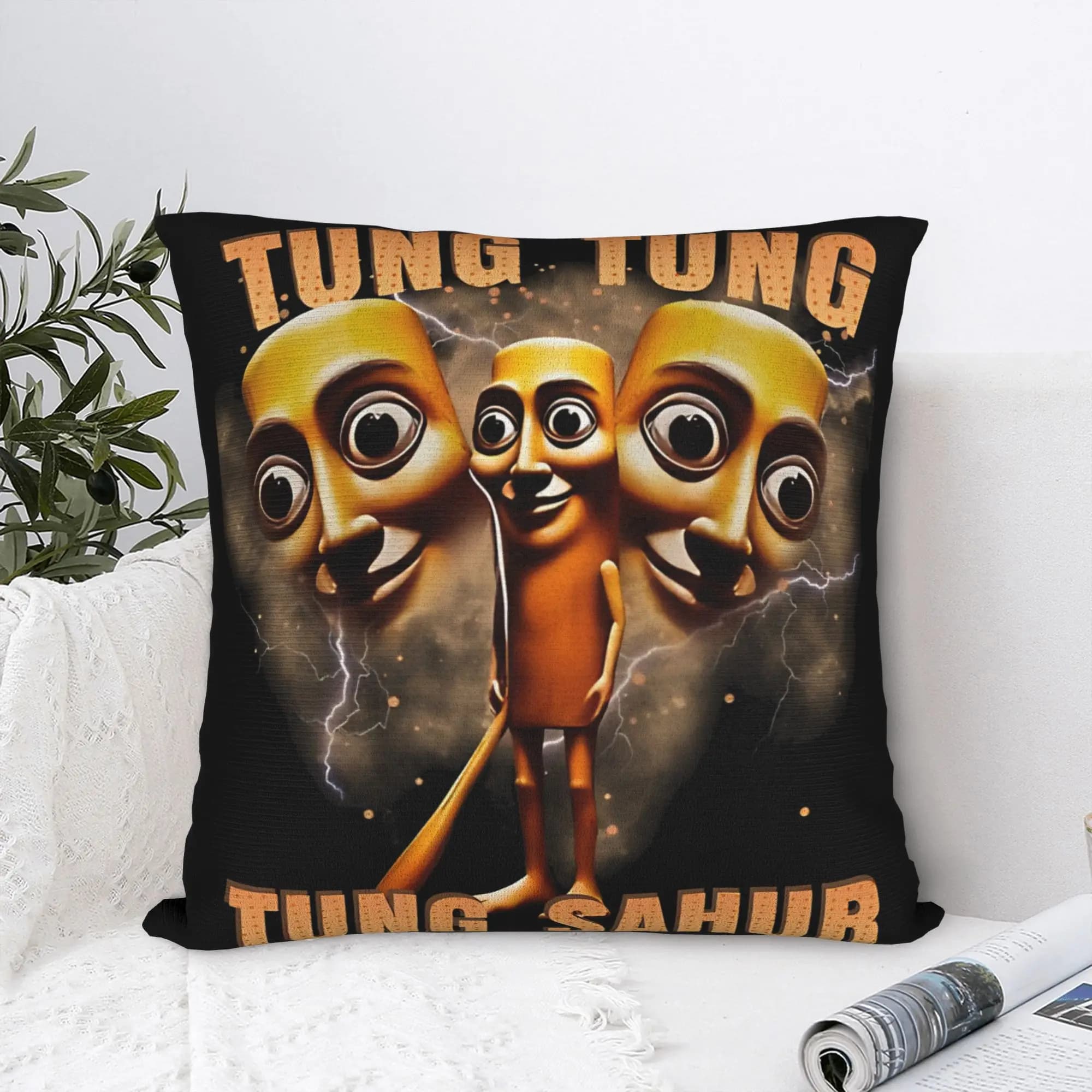 Tung Sahur Funny Baseball Bat Meme Fodera per cuscino quadrata Kawaii per divano, letto, soggiorno
