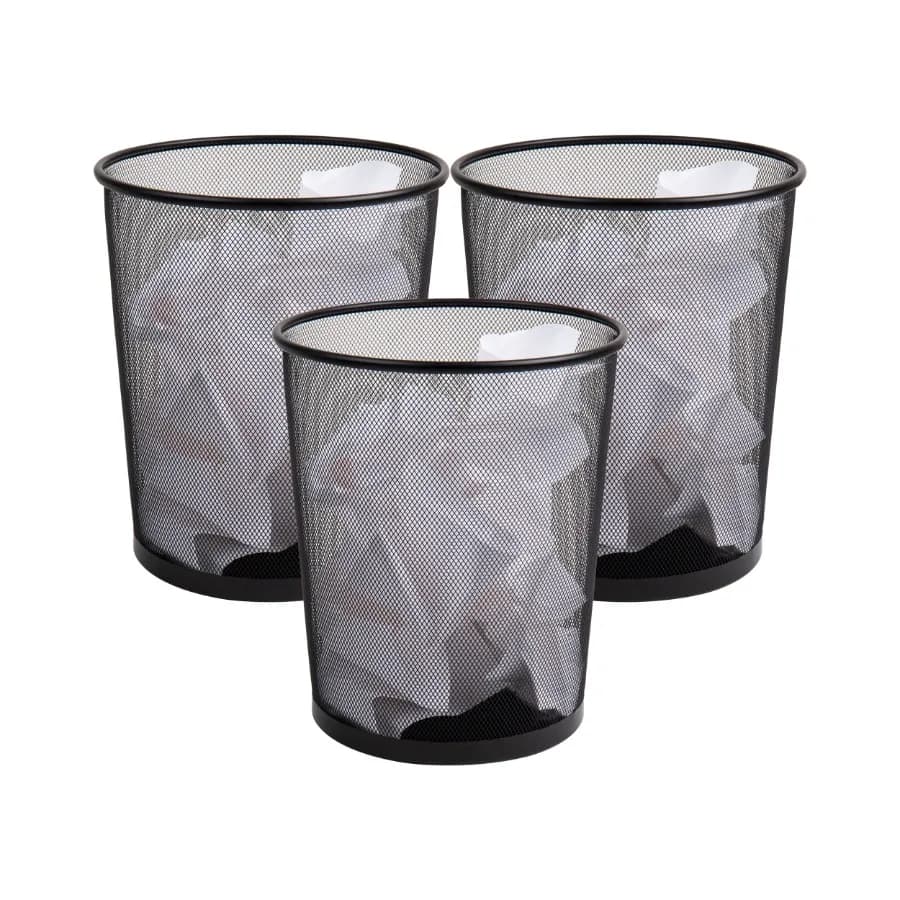Set di 3 Cestini per Rifiuti in Rete per Casa e Ufficio Moderni, Cestini per Carta in Metallo Resistente con Finitura Nera Elegante, Ideali per Camera da Letto L