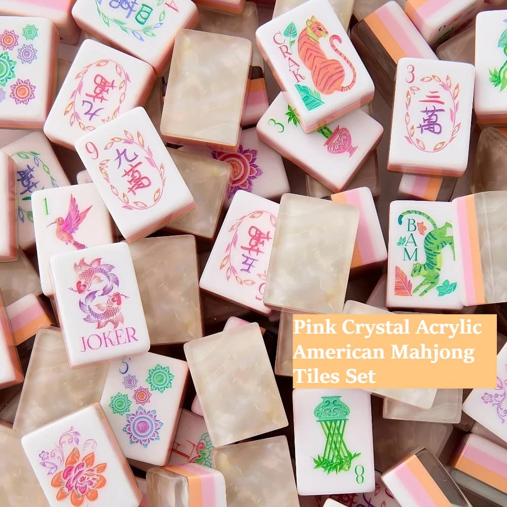 Pink Crystal Acrylic American Mahjong Tiles Set - Luxury Colorful Engraved US Majong for Party & Home