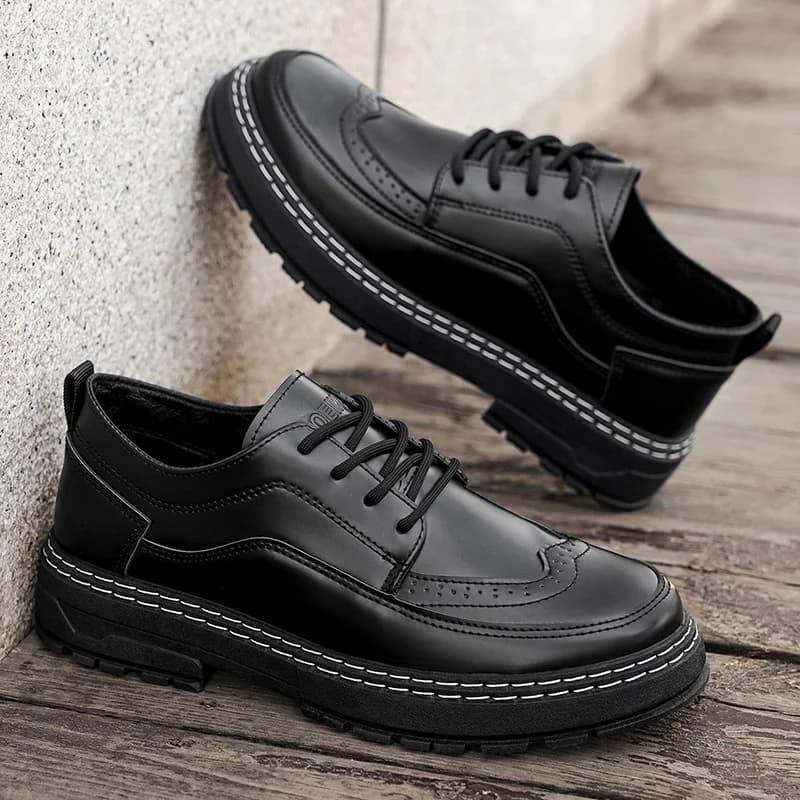 Men's British Style Brogue Casual Leather Shoes Thick Sole Non-slip Lace Up Platform Oxford Shoes Daily Commute Fashion Dress Sn