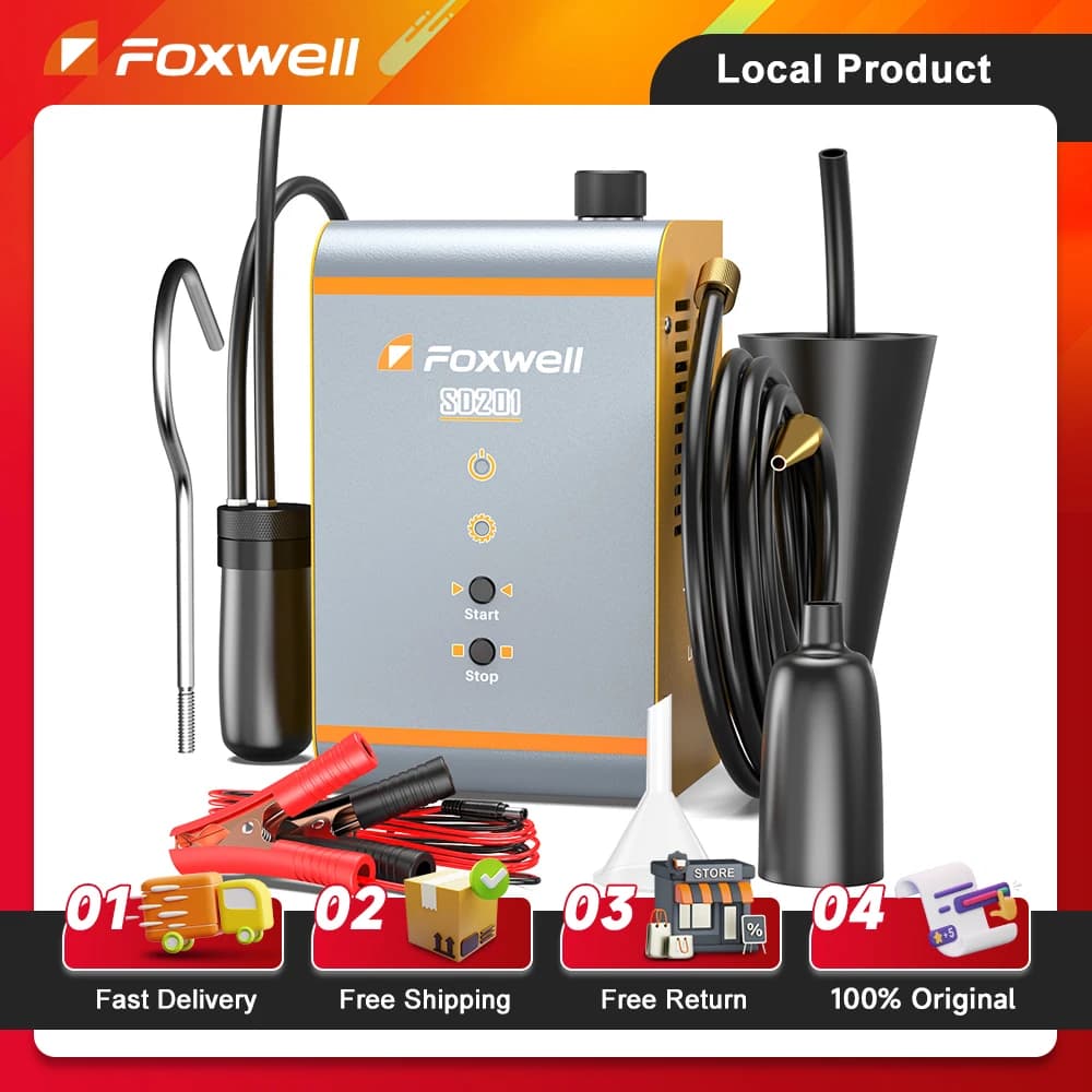 FOXWELL SD201 Rilevatore di perdite per macchina del fumo automobilistica Pompa d'aria incorporata EVAP Localizzatore di perdite di gas Generatore di tubi dell'olio