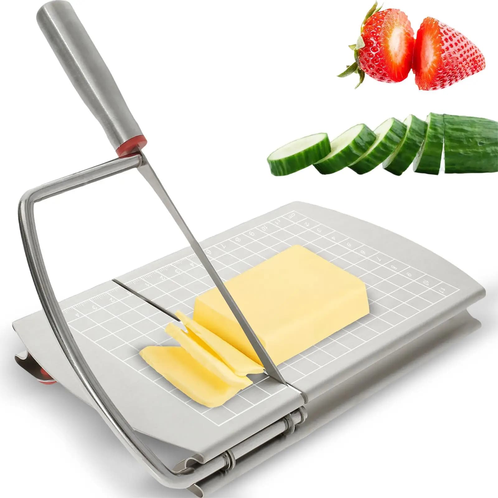 Stainless Steel Cheese Cutting Board with Sharp Blade Cheese Cutting Machine 8.3 × 5 × 1.2 inch with Grid Scale Lines