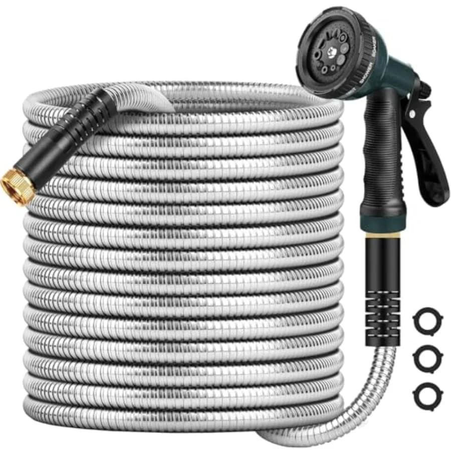 Tubo da Giardino da 15 Metri Leggero, Non Espandibile, Anti-Perdita, con Connettore in Metallo, Senza Nodi, Anti-Groviglio, Resistente all'Usura, Flessibile 3/4 GHT