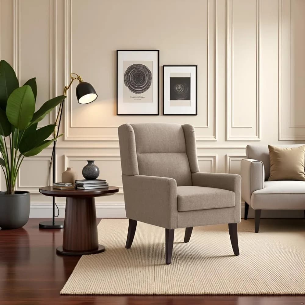 Poltrona con schienale alto, sedie in tessuto per soggiorno, comoda poltrona imbottita con gambe in legno per soggiorno, personalizzabile