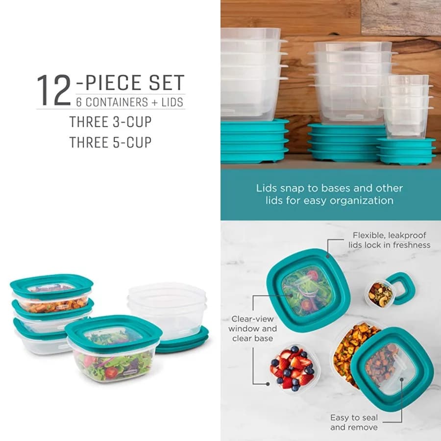 Set di Contenitori per Alimenti EasyFindLids con Coperchi a Pressione e Blocco Antiperdita, Contenitori per Preparazione Pasti