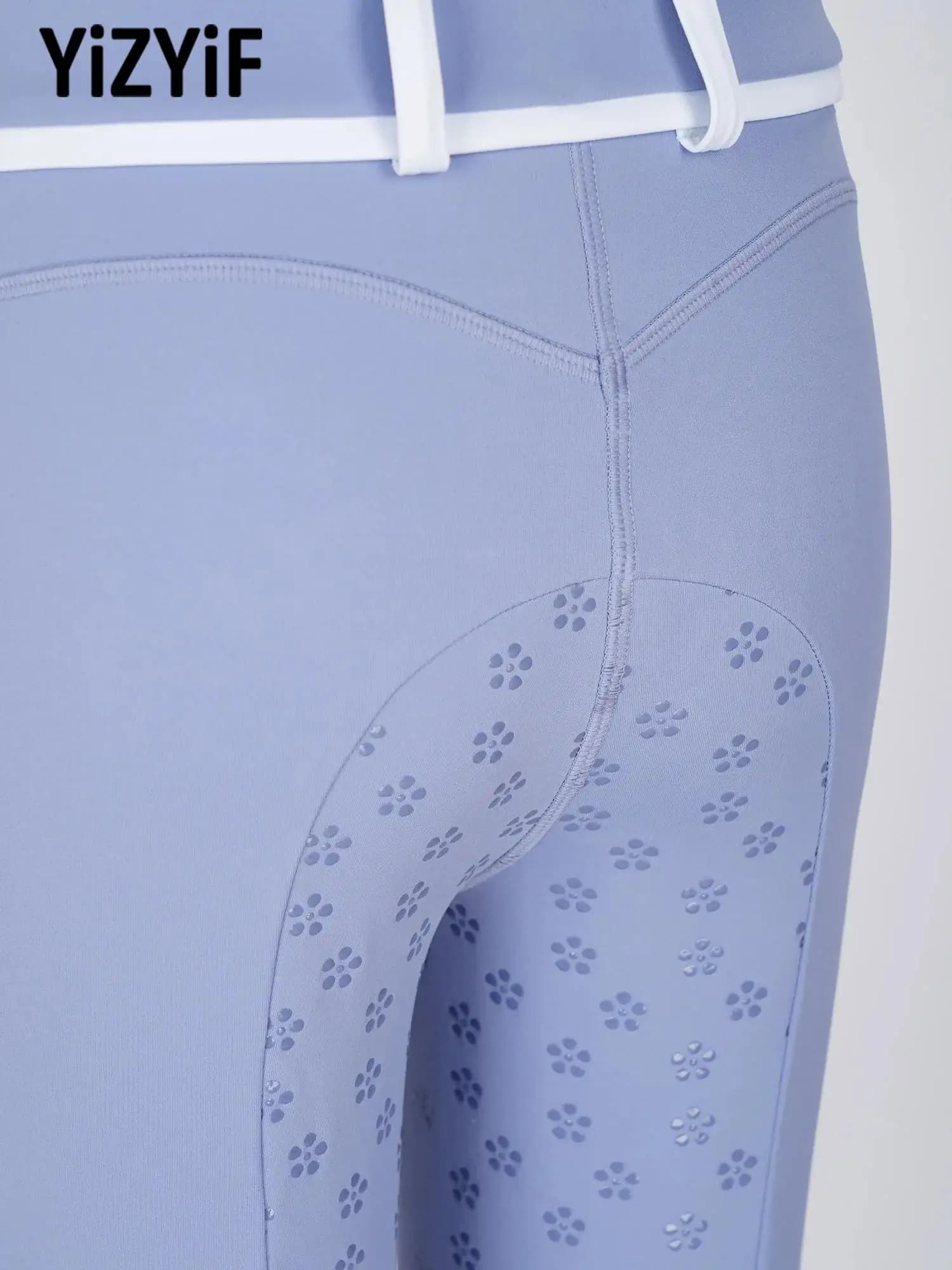 Kids Girls Professional Horse Riding Pants Non-slip Full Seat Contrasting Trim Equestrian Leggings with Pockets And Belt Loop