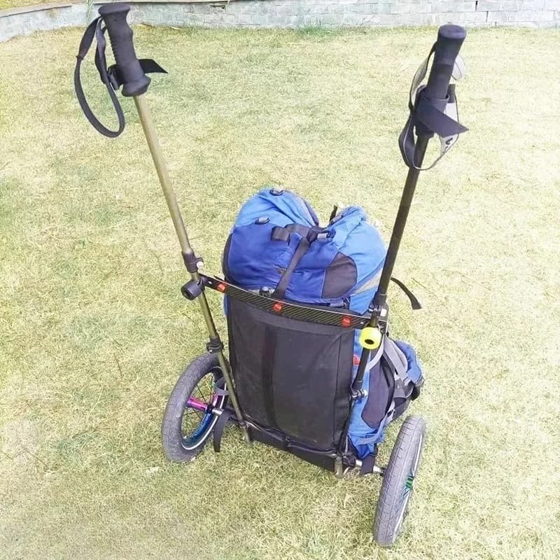 Trekking poles in Titanium League and Carbon Fiber, Portable Tool for Camping, Mountain Climbing and Hiking with Wheels