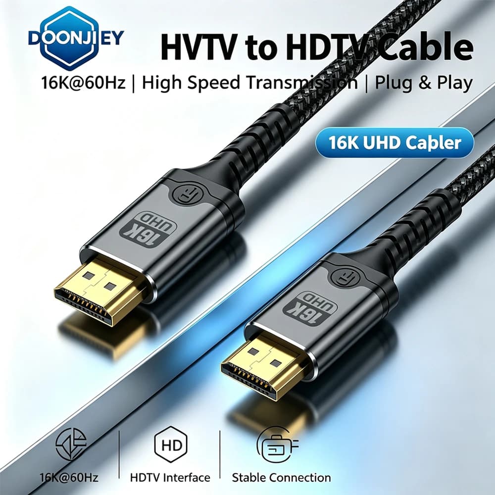 DOONJIEY 16K HDMI 2.2 cable Supports 16K@30Hz/60Hz 8K@120Hz 4K@240Hz Compatible with 8K HDMI For HD TVs laptops Xbox PS5