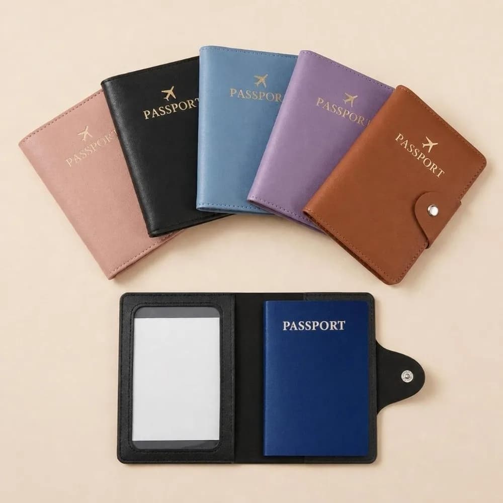 Fashion PU Leather Passport Holder Snap Buckle Multi-function Passport Cover Portable Waterproof Passport Book for Women Men