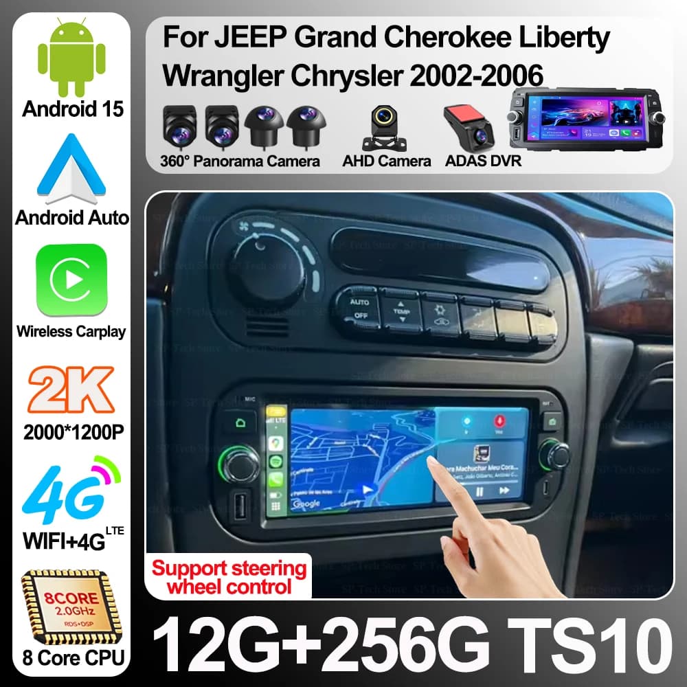 Android 16 For Jeep Grand Cherokee Liberty Wrangler Chrysler 2002-2006 Car Screen Multimedia Video Player Gps navigation Rds 5g