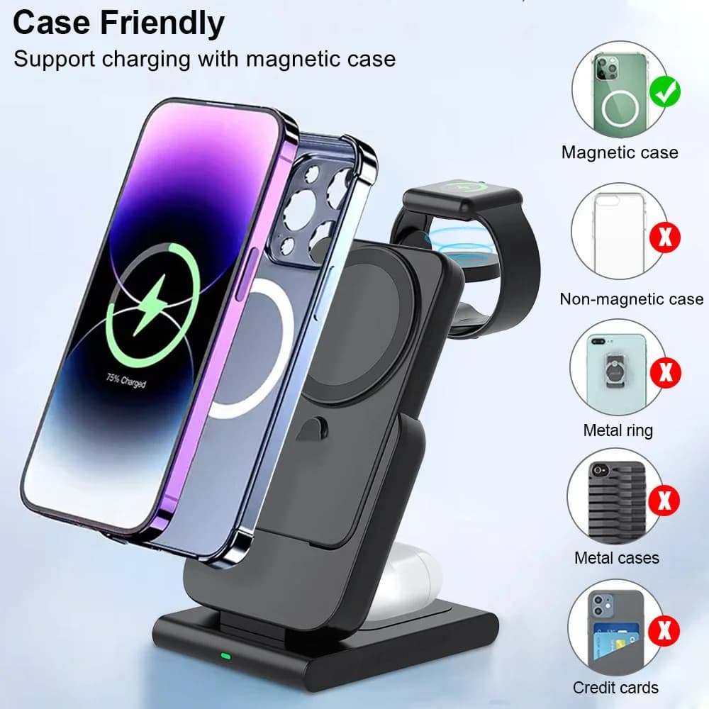 Caricabatterie wireless magnetico 5000Mah Power Bank 3 in 1 per iPhone15 14 13 12 Pro Max Batteria esterna ausiliaria per Apple Watch W17