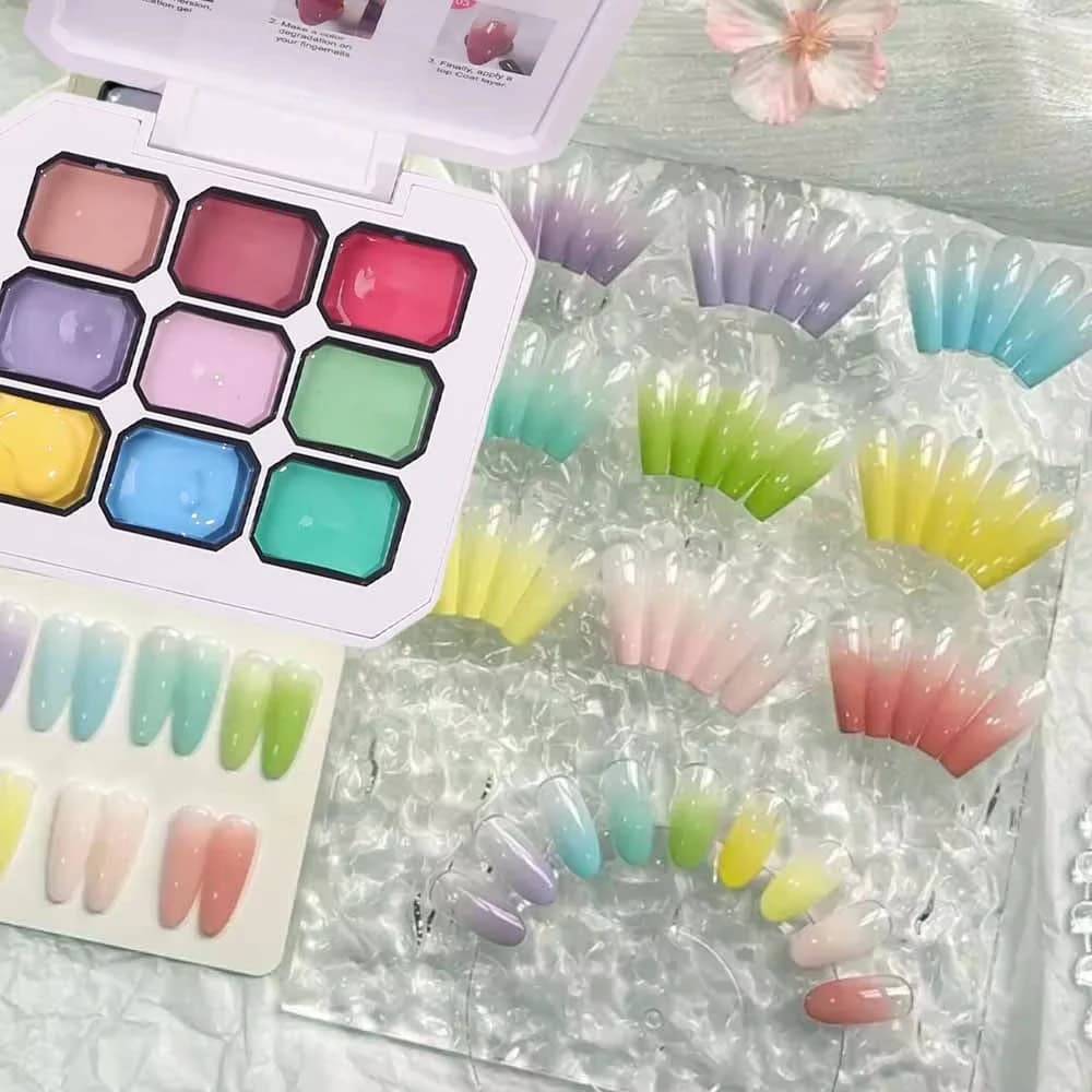 9 colori Pat Painting Nail Gel 9 in 1 Gradiente Nail Stamping Modello Effetto sfumato Nail Art Polish Set Regalo di Natale ideale