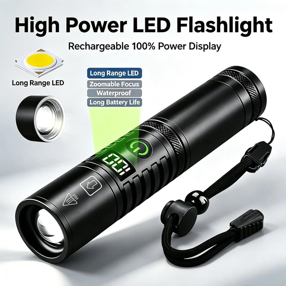 High Power LED Flashlight USB Rechargeable Strong Light Tactical Torch Zoomable Super Spotlight Lamp Lantern For Outdoor Camping