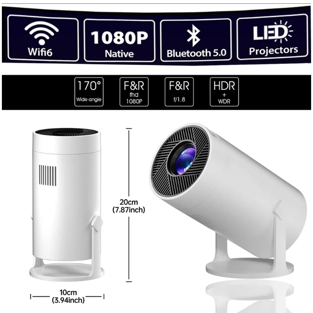 Mini Proiettore Z10Pro a Forma di Cannone, HD 720P Nativo 1280*720, 70 ANSI, WiFi 5G Bluetooth Android, Correzione Automatica del Trapezio