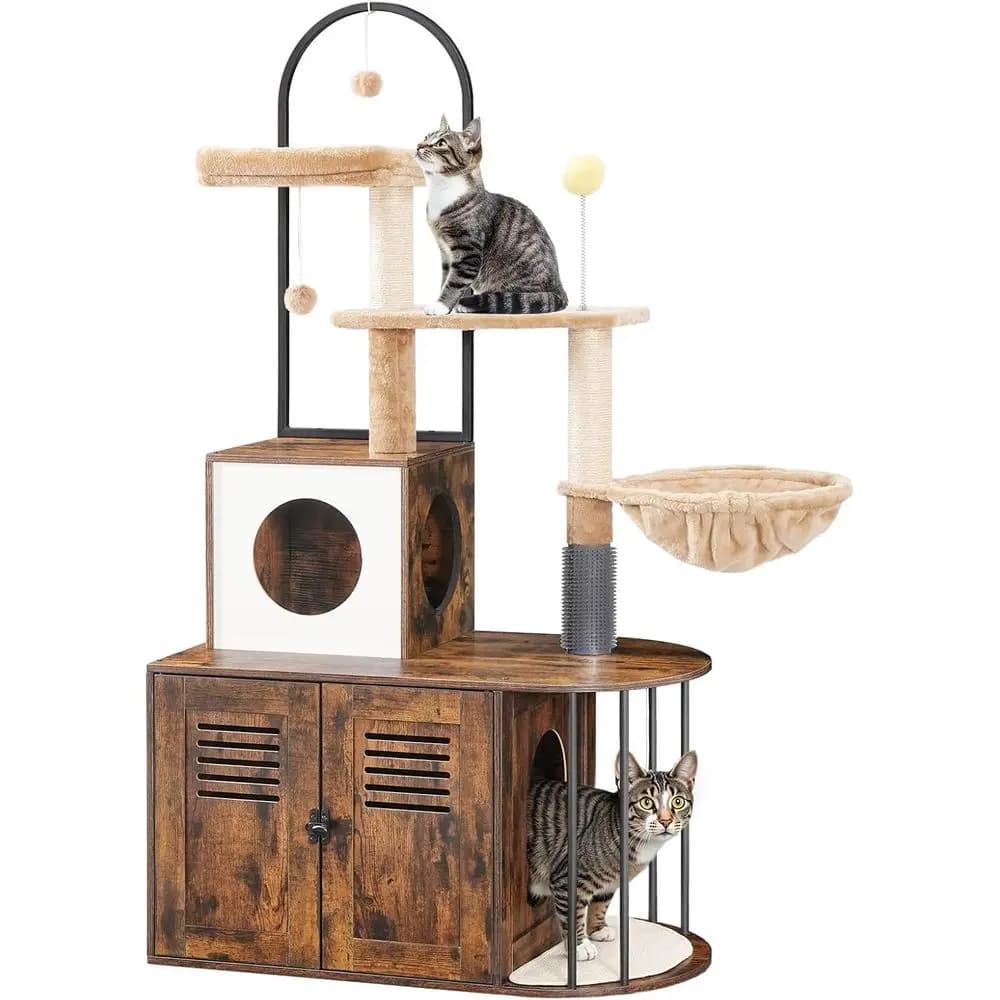Tiragraffi per gatti con lettiera integrata, torre per gatti all-in-one da 80 cm con copertura a scomparsa per lettiera, per gatti domestici o da interno, Cat Co