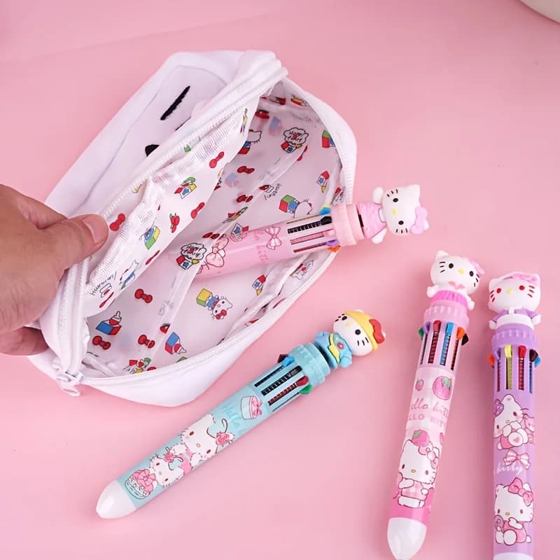 Sanrio student planner pen, colorful ballpoint pen, random style of ten cute colors of Hello Kitty ballpoint pen, KT Cat pencil