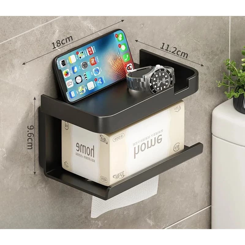 Wall‑Mount Toilet Paper Holder, Non‑Drill Roll Paper Storage Box, Functional Organizer for Restroom Bathroom Daily Household Use