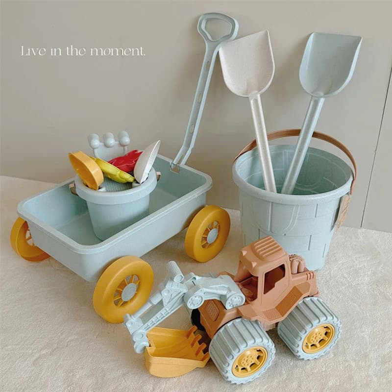 Nuovo Set Giocattoli da Spiaggia per Bambini: Carrello Bulldozer, Secchiello da Spiaggia in Paglia di Grano, Giochi Estivi da Mare per Sabbia e Acqua, Giocattoli da Sabbia/Neve