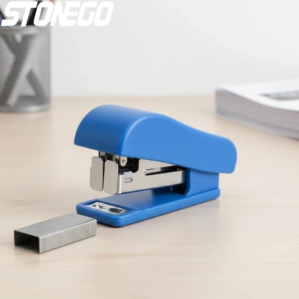STONEGO Mini Set di Graffette Portatili per Ufficio, Graffette Carine da 0,9 cm, 50 Pezzi per Carta A4, Colore Casuale