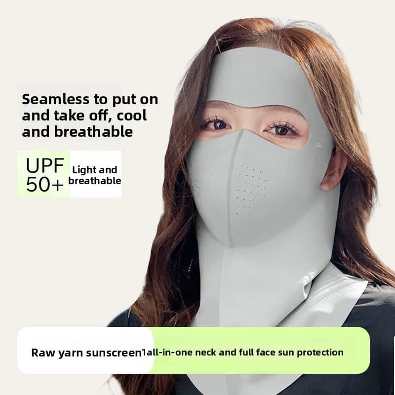 Nuova Maschera Integrale Gini 2026 con Protezione per il Collo, Maschera Solare Traspirante in Seta Ghiaccio Resistente ai Raggi UV per Donne