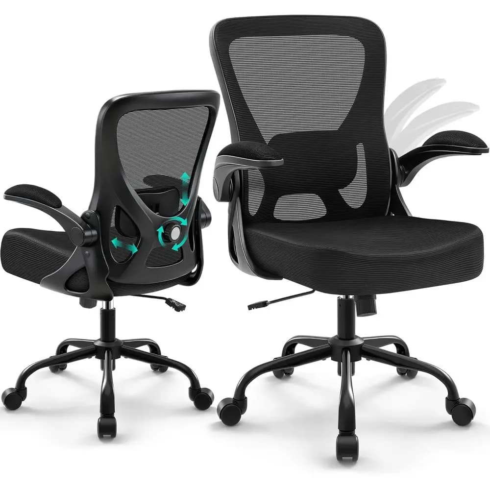 Sedia da ufficio - Sedia da scrivania ergonomica in rete traspirante con supporto lombare regolabile e braccioli ribaltabili - Sedia direzionale con schienale alto e rotelle