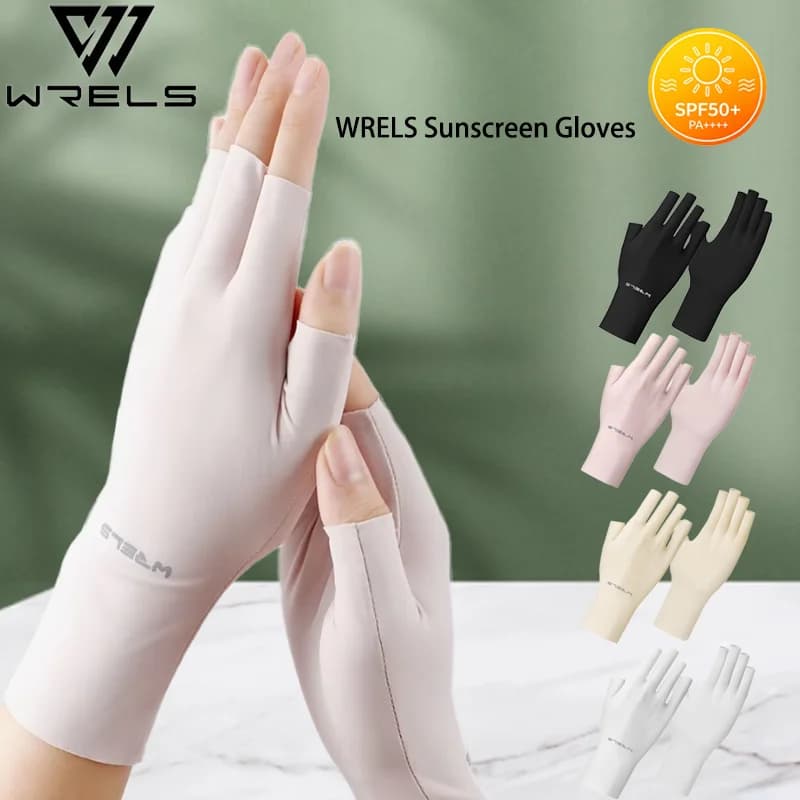 WRELS Sunscreen Gloves UV Protection Ice Silk Cooling Breathable Fingerless Men Women Driving Fishing Cycling Summer Mittens