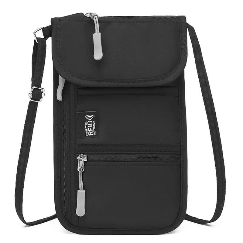 Borsa a Tracolla Portatile per Viaggi, Porta Documenti e Passaporto, Borsa Multifunzione per Biglietti e Carte, Borsa per Telefono da Appendere al Collo in Tessuto Oxford