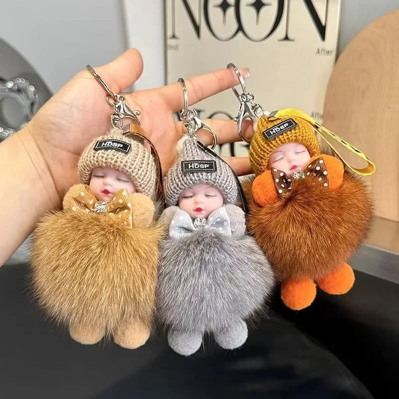 Portachiavi con bambola di peluche carina e morbida per donna, portachiavi per borsa o auto, ciondolo kawaii per borsa o auto, regalo.