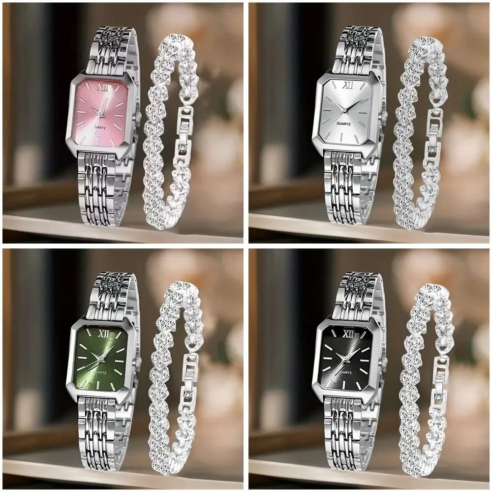 Orologio da Polso da Donna in Acciaio Inossidabile con Bracciale, Chiusura Pieghevole, Strass, Movimento al Quarzo, Cinturino Semplice