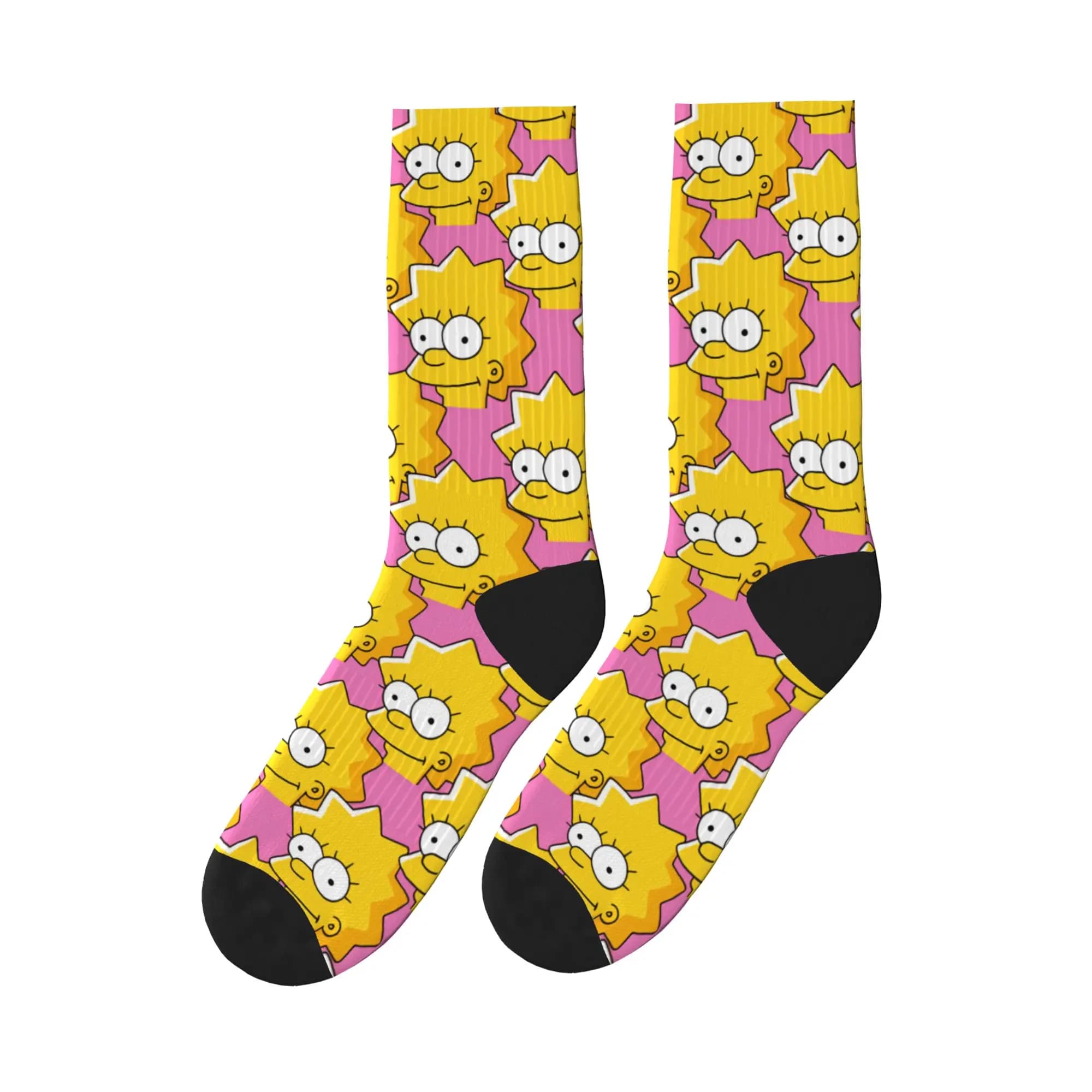 S-Simpsons Lisa Yellow Star Pattern Socks Winter Stockings Gothic Unisex Men Soft Socks Graphic Climbing Non Slip Socks