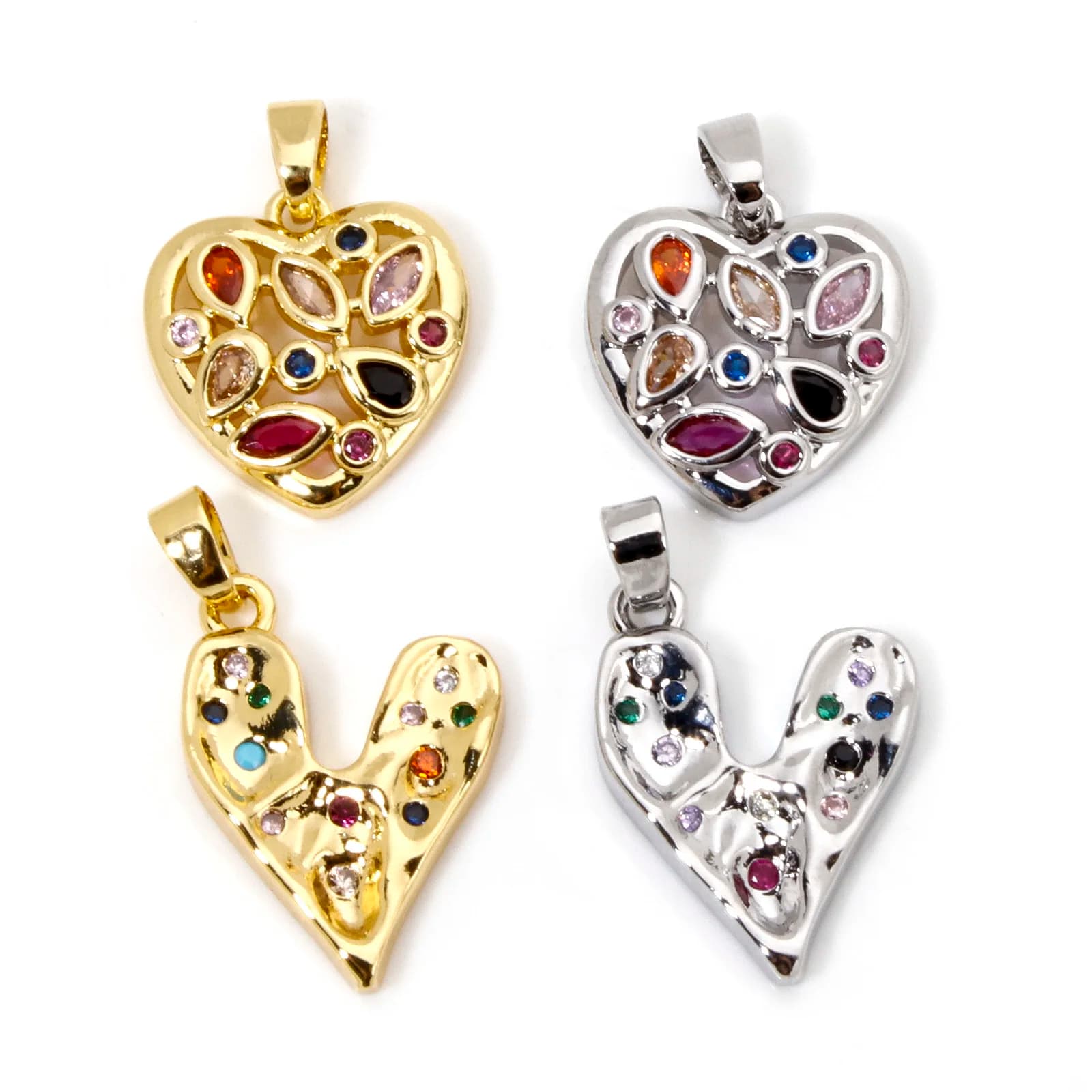 1 Piece Brass Valentine's Day Charms Multicolor Heart Multicolour Cubic Zirconia Pendants For DIY Necklace Jewelry Making