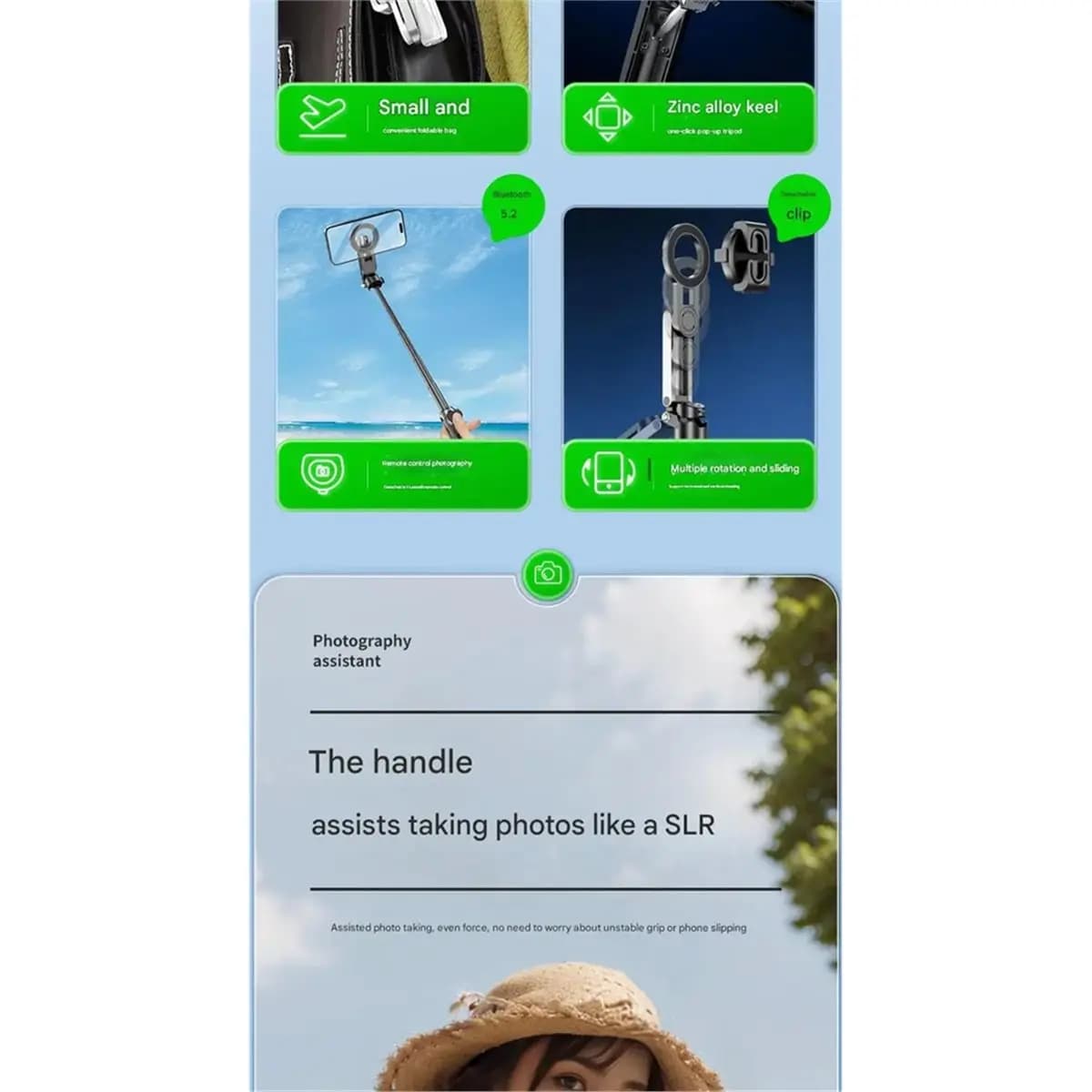 A86G NEW Multi-Function Foldable Magnetic Phone Holder Selfie Stick, DSLR-Style Rotation Tripod Portable Remote Control