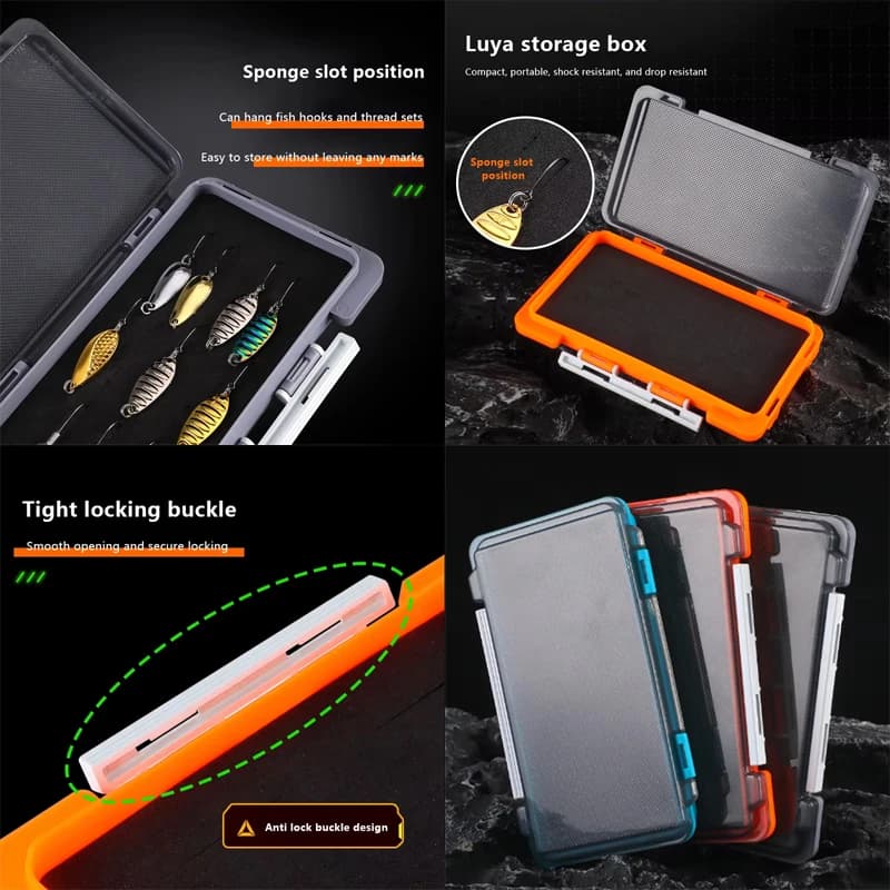 Portable fishing equipment box with sponge bearing, waterproof, leak proof, for baits, fishing accessories with tight locking buckle