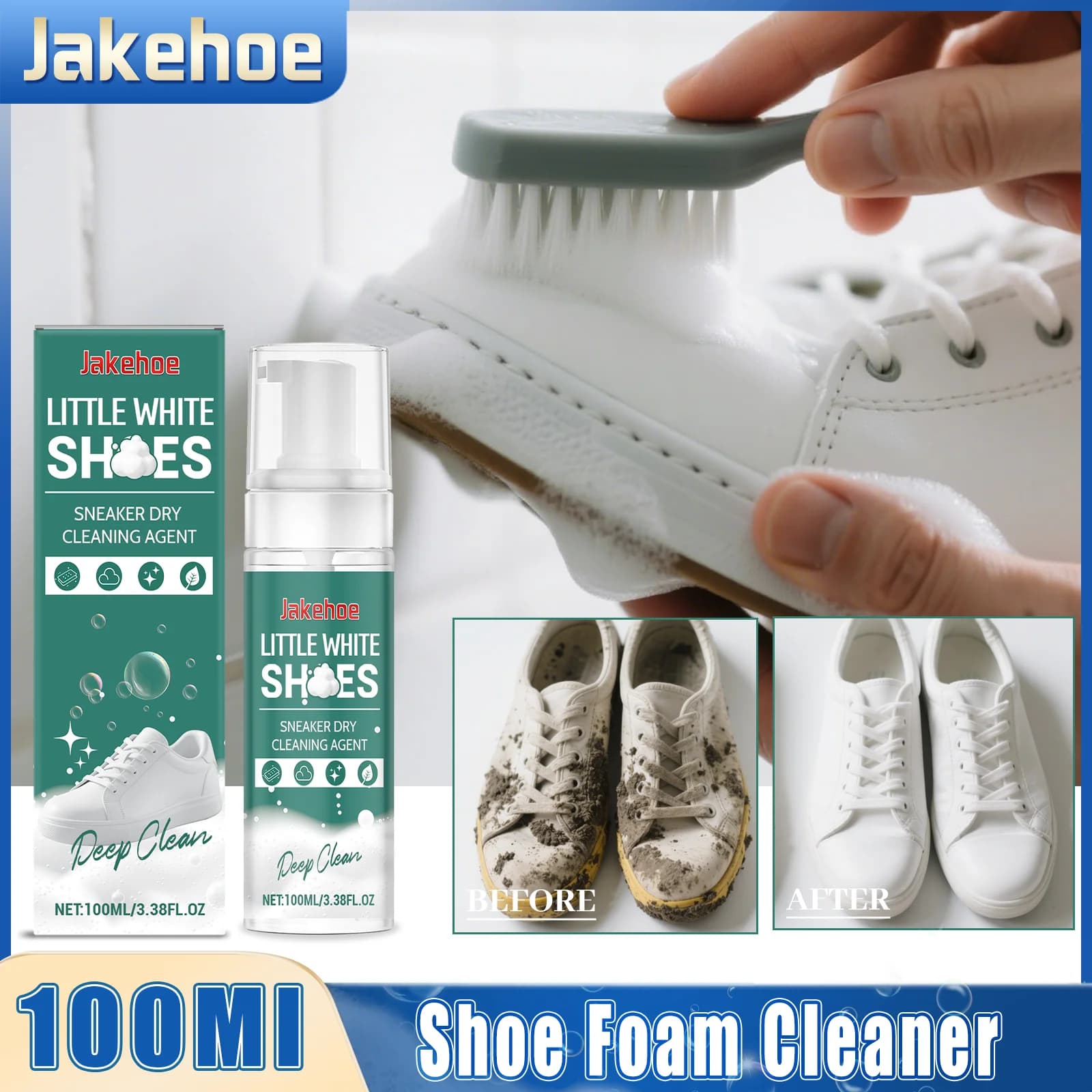 Agente per la pulizia a secco spray in schiuma bianca per la pulizia delle scarpe da 100 ml per gli allenatori che rompe rapidamente macchie di superficie dello sporco