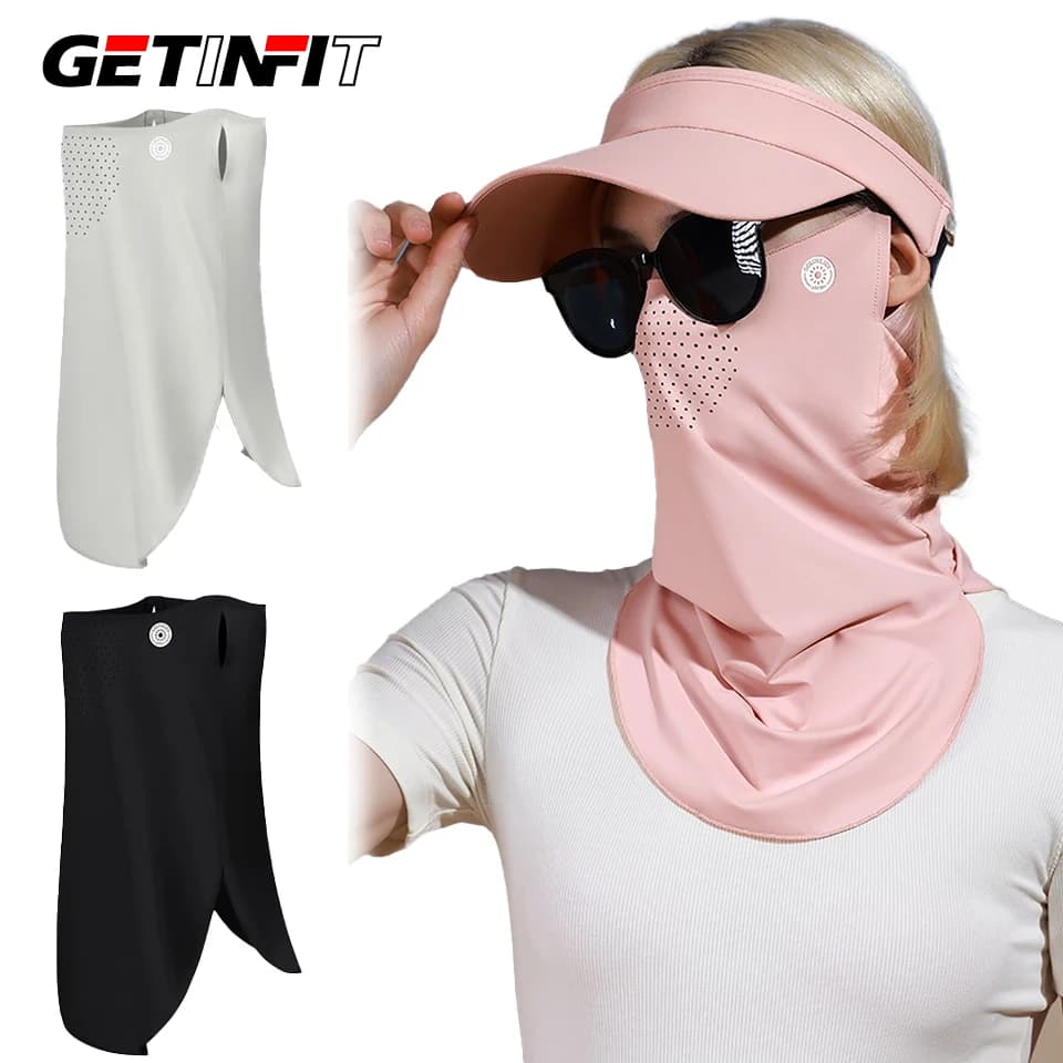 GETINFIT UPF50+ Face Mask Summer Breathable UV Protection Long Neck Gaiter Lightweight Ice Silk Ear-Hook Sun Shield Men Women