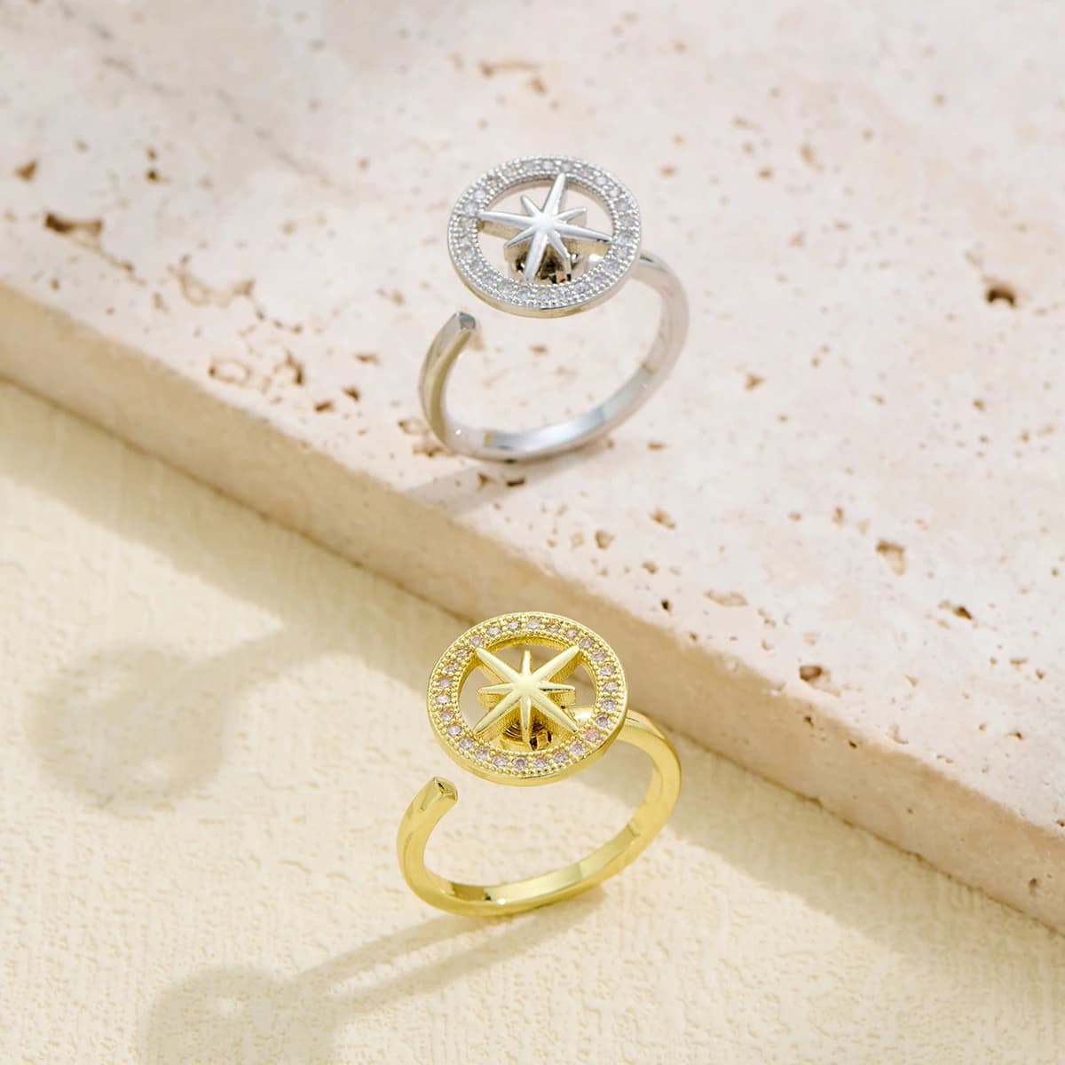 Ruota decompressione rotante anello antistress per le donne stella a otto punte Ansia Sollievo Anello rotante con diamante fidget spinner