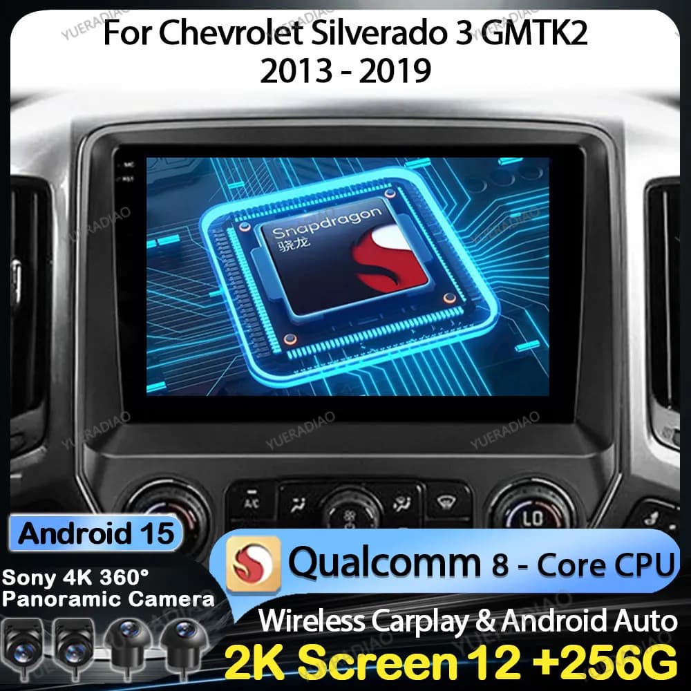 Android 15 Autoradio Per Chevrolet Silverado 3 GMTK2 2014 2015 2016 2017 2018 GPS NAVI Carplay Multimedia Centrale Qualcomm DVD