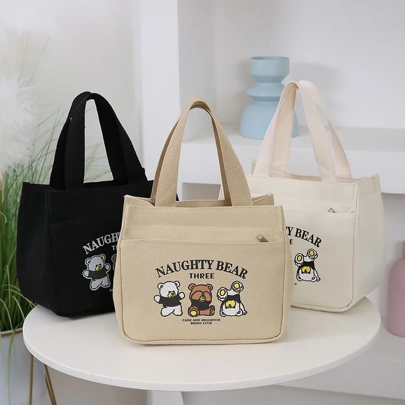 Borsa da pranzo versatile in tela con motivo stampato simpatico cartone animato Borsa da pranzo per impiegato