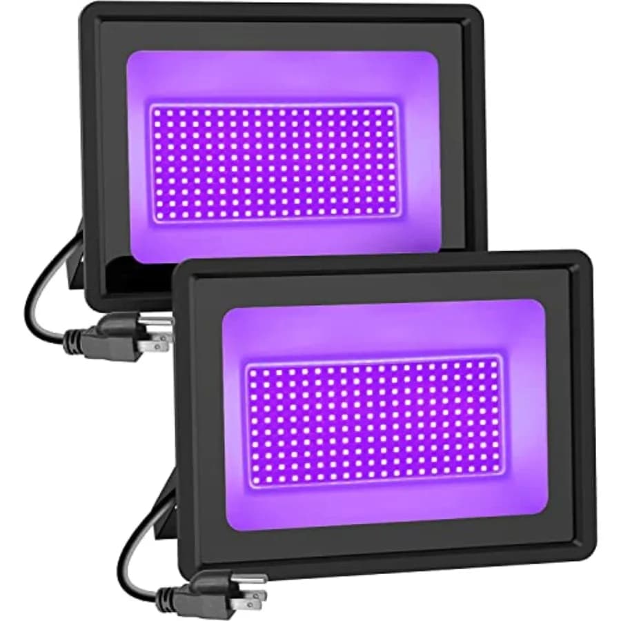 Luci Nere 2 Pezzi con LED, Faretto NERO da Esterno con Spina, Impermeabile IP66, Luce Nera Fluorescente per Feste e Halloween
